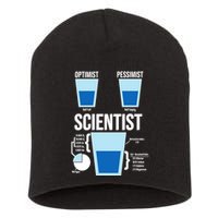 Funny Optimist Pessimist Scientist Short Acrylic Beanie