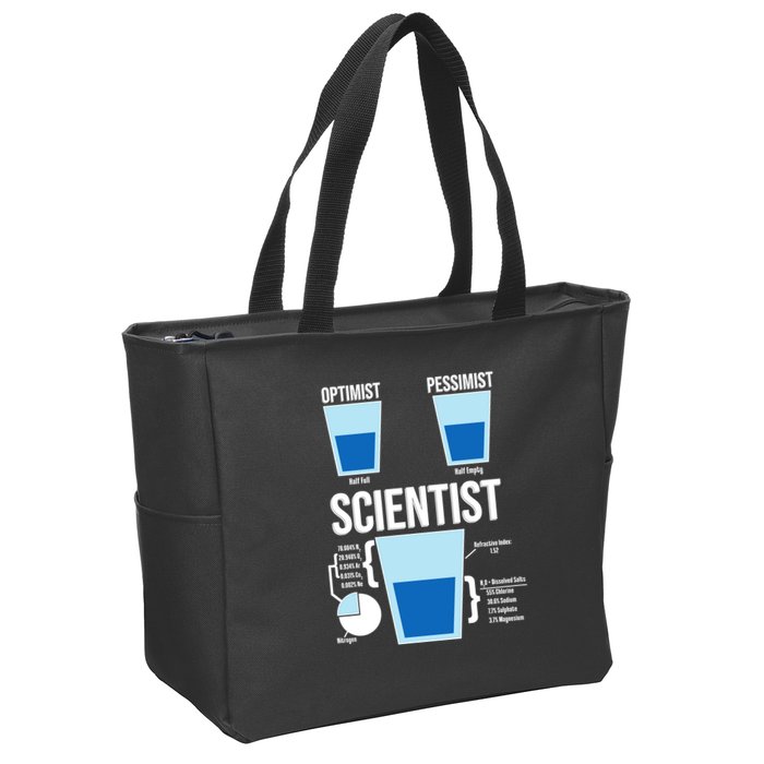 Funny Optimist Pessimist Scientist Zip Tote Bag