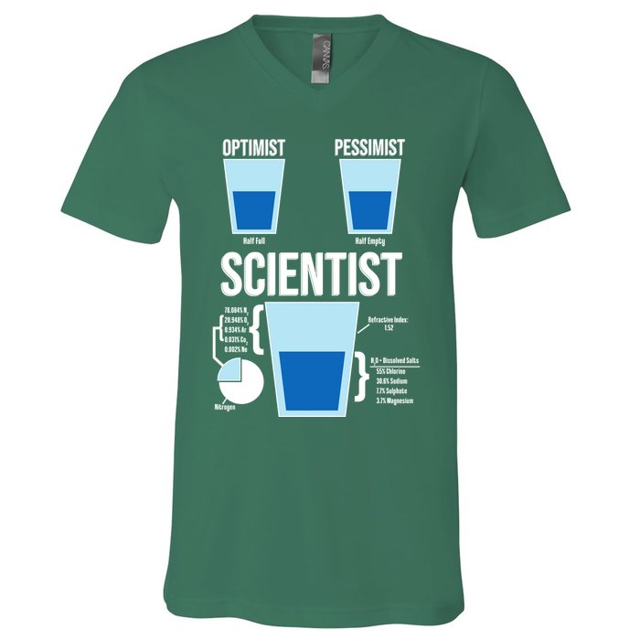 Funny Optimist Pessimist Scientist V-Neck T-Shirt