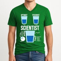 Funny Optimist Pessimist Scientist V-Neck T-Shirt