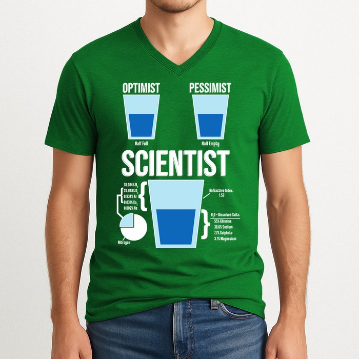 Funny Optimist Pessimist Scientist V-Neck T-Shirt