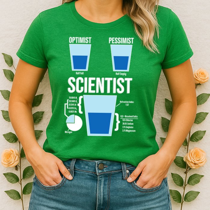 Funny Optimist Pessimist Scientist Womens T-Shirt