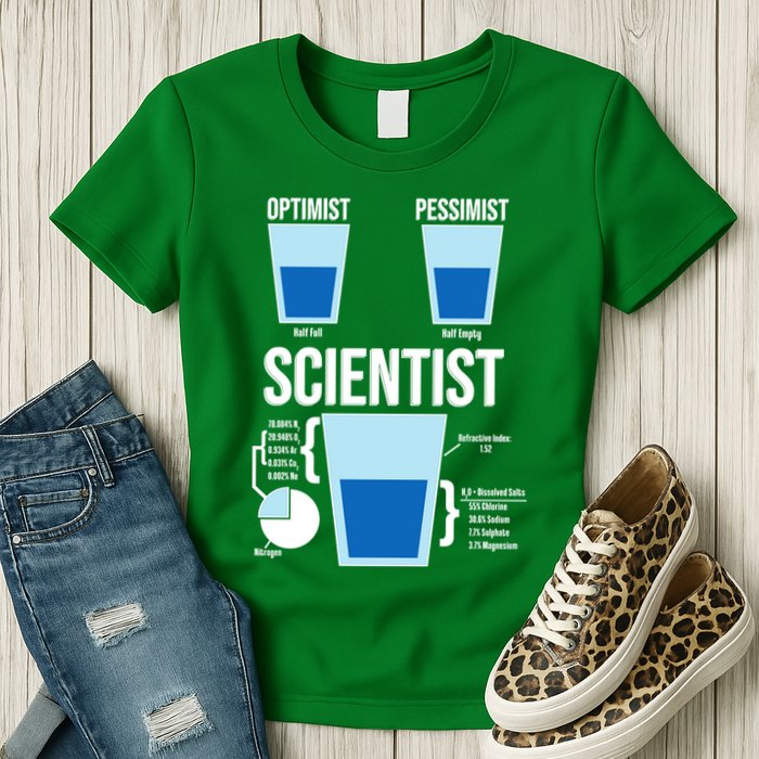 Funny Optimist Pessimist Scientist Womens T-Shirt