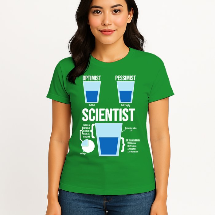 Funny Optimist Pessimist Scientist Womens T-Shirt