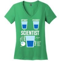 Funny Optimist Pessimist Scientist Women's V-Neck T-Shirt