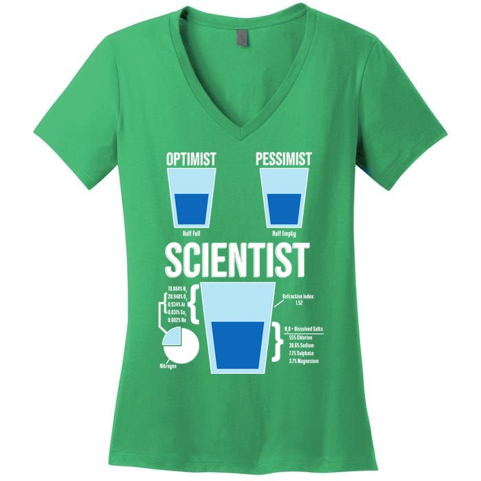 Funny Optimist Pessimist Scientist Women's V-Neck T-Shirt