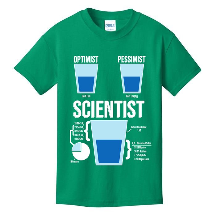 Funny Optimist Pessimist Scientist Kids T-Shirt