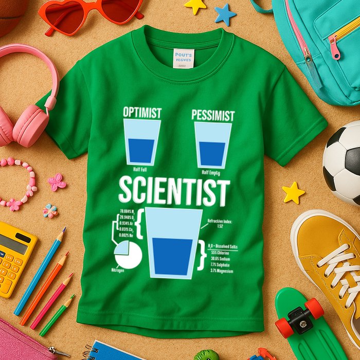 Funny Optimist Pessimist Scientist Kids T-Shirt