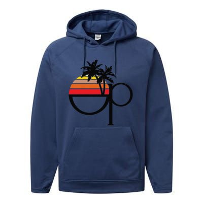 Funny Ocean Pacific 80s Retro Sunset Gift Performance Fleece Hoodie