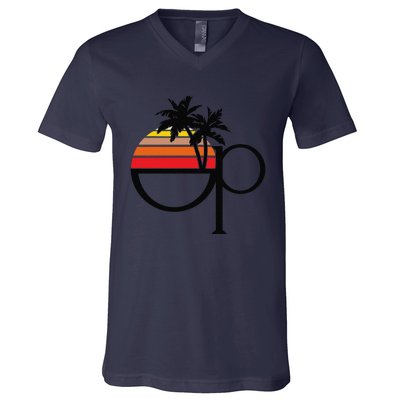 Funny Ocean Pacific 80s Retro Sunset Gift V-Neck T-Shirt