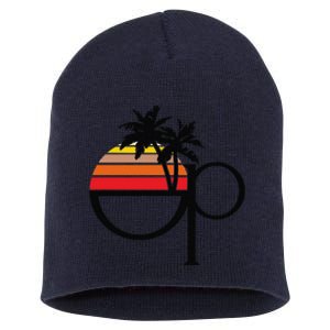 Funny Ocean Pacific 80s Retro Sunset Gift Short Acrylic Beanie