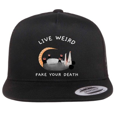 Funny Opossum Possum Live Weird Fake Your Death Flat Bill Trucker Hat