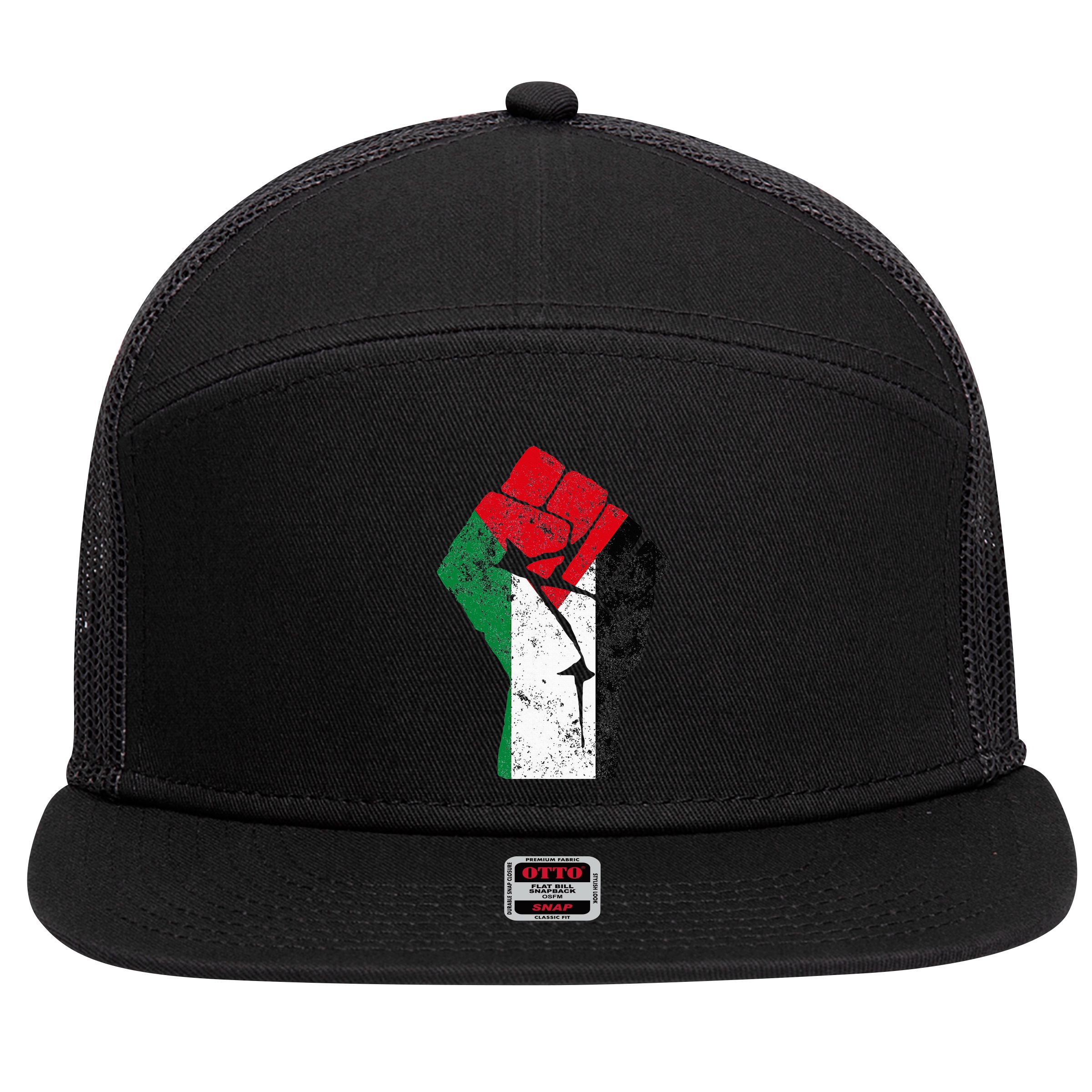 Fist of Palestine Free Palestine 7 Panel Mesh Trucker Snapback Hat