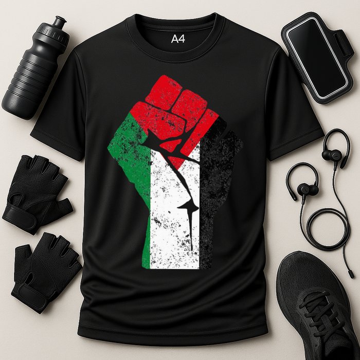 Fist of Palestine Free Palestine Cooling Performance Crew T-Shirt