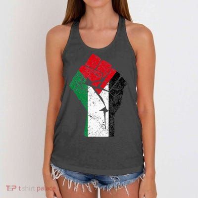 Fist of Palestine Free Palestine Women's Knotted Racerback Tank