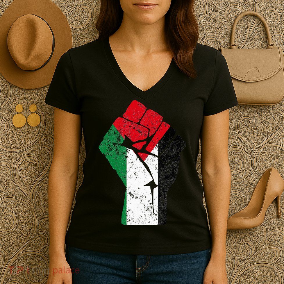 Fist of Palestine Free Palestine Women's V-Neck T-Shirt