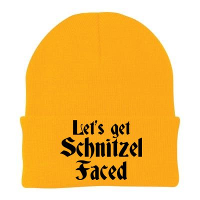 Funny Oktoberfest Pun Quote Joke Lets Get Schnitzel Faced Cute Gift Knit Cap Winter Beanie