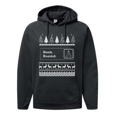 Funny Office Party Ugly Christmas Boom Roasted Performance Fleece Hoodie