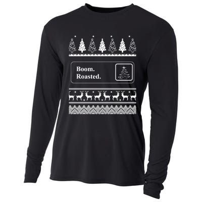 Funny Office Party Ugly Christmas Boom Roasted Cooling Performance Long Sleeve Crew