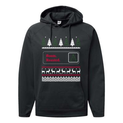 Funny Office Party Ugly Christmas Boom Roasted Xmas Performance Fleece Hoodie