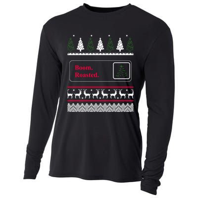 Funny Office Party Ugly Christmas Boom Roasted Xmas Cooling Performance Long Sleeve Crew