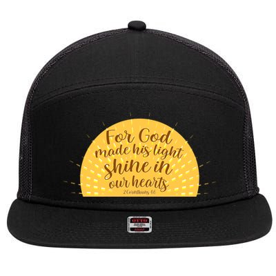 For God Made His Light Shine In Our Hearts 2 Corinthians 4:6 7 Panel Mesh Trucker Snapback Hat