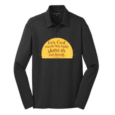 For God Made His Light Shine In Our Hearts 2 Corinthians 4:6 Silk Touch Performance Long Sleeve Polo