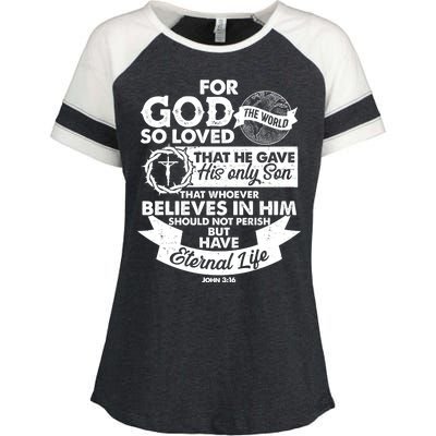 For God So Loved the World John 3:16 Enza Ladies Jersey Colorblock Tee