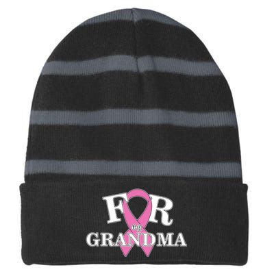 For Grandma Cancer Awareness Striped Beanie with Solid Band