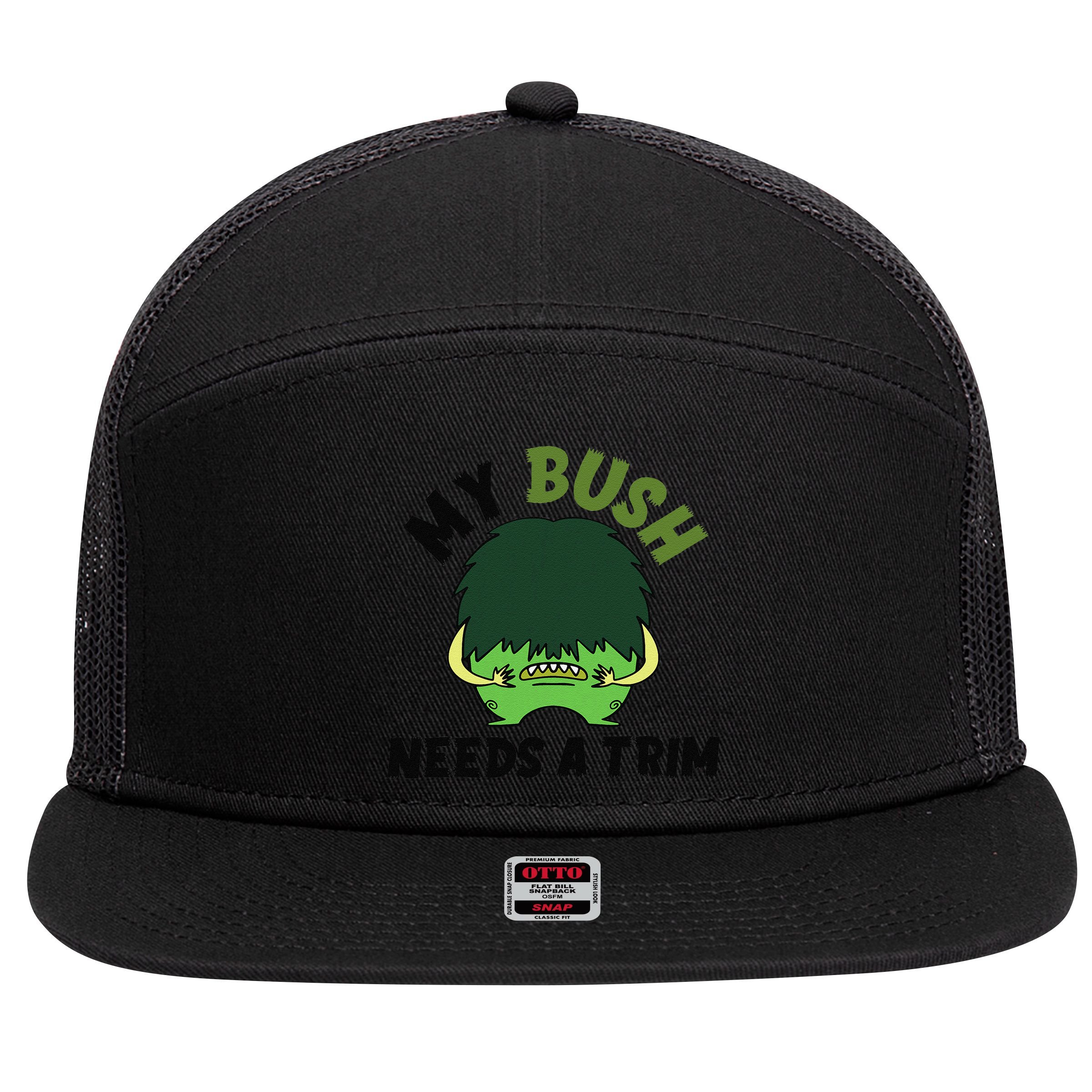 Funny Offensive Rude Novelty My Bush Needs A Trim Hairstyle 7 Panel Mesh Trucker Snapback Hat