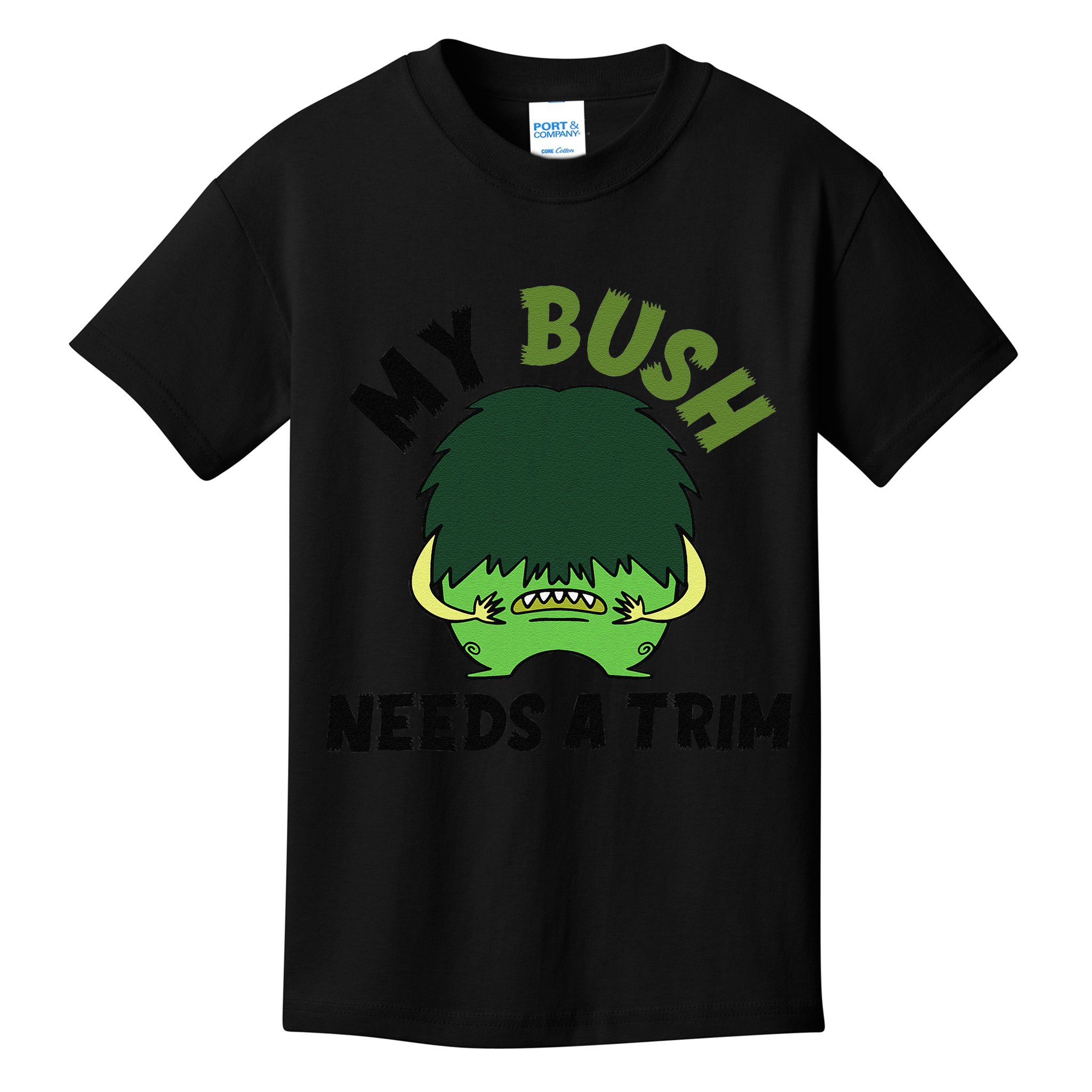 Funny Offensive Rude Novelty My Bush Needs A Trim Hairstyle Kids T-Shirt