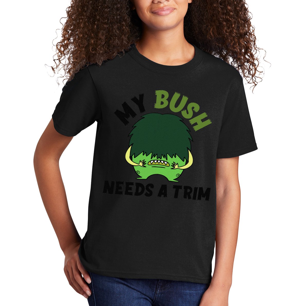 Funny Offensive Rude Novelty My Bush Needs A Trim Hairstyle Kids T-Shirt