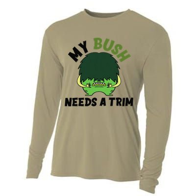 Funny Offensive Rude Novelty My Bush Needs A Trim Hairstyle Cooling Performance Long Sleeve Crew