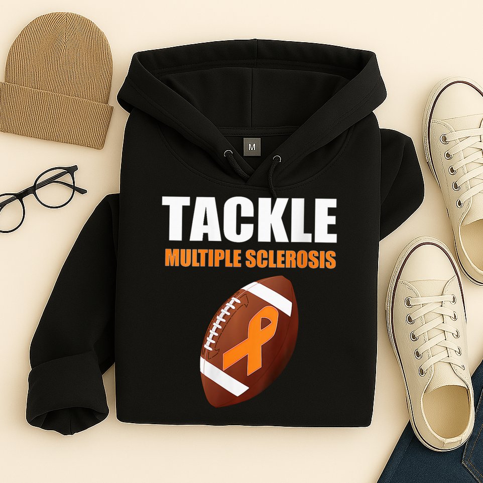Football Orange Ribbon Multiple Sclerosis Awareness Hoodie