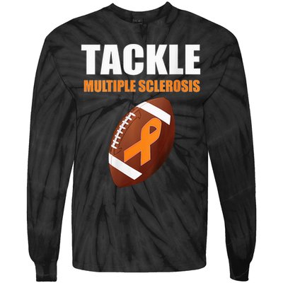 Football Orange Ribbon Multiple Sclerosis Awareness Tie-Dye Long Sleeve Shirt