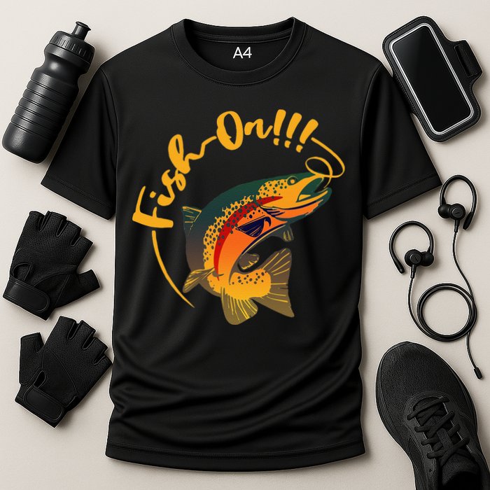 Fish On!!! Rainbow Trout Fishing Cooling Performance Crew T-Shirt