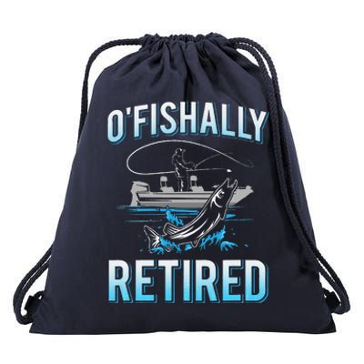 Funny Ofishally Retired For Retired Fishing Drawstring Bag