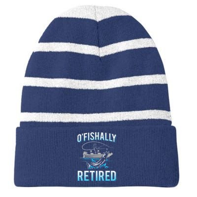 Funny Ofishally Retired For Retired Fishing Striped Beanie with Solid Band