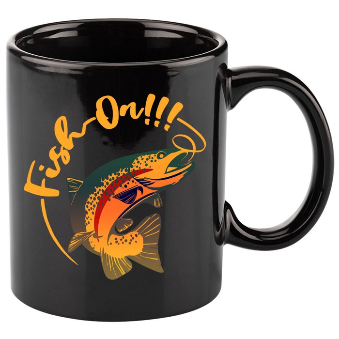 Fish On!!! Rainbow Trout Fishing Funny Gift 11oz C Handle Ceramic Mug