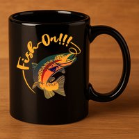 Fish On!!! Rainbow Trout Fishing Funny Gift 11oz C Handle Ceramic Mug