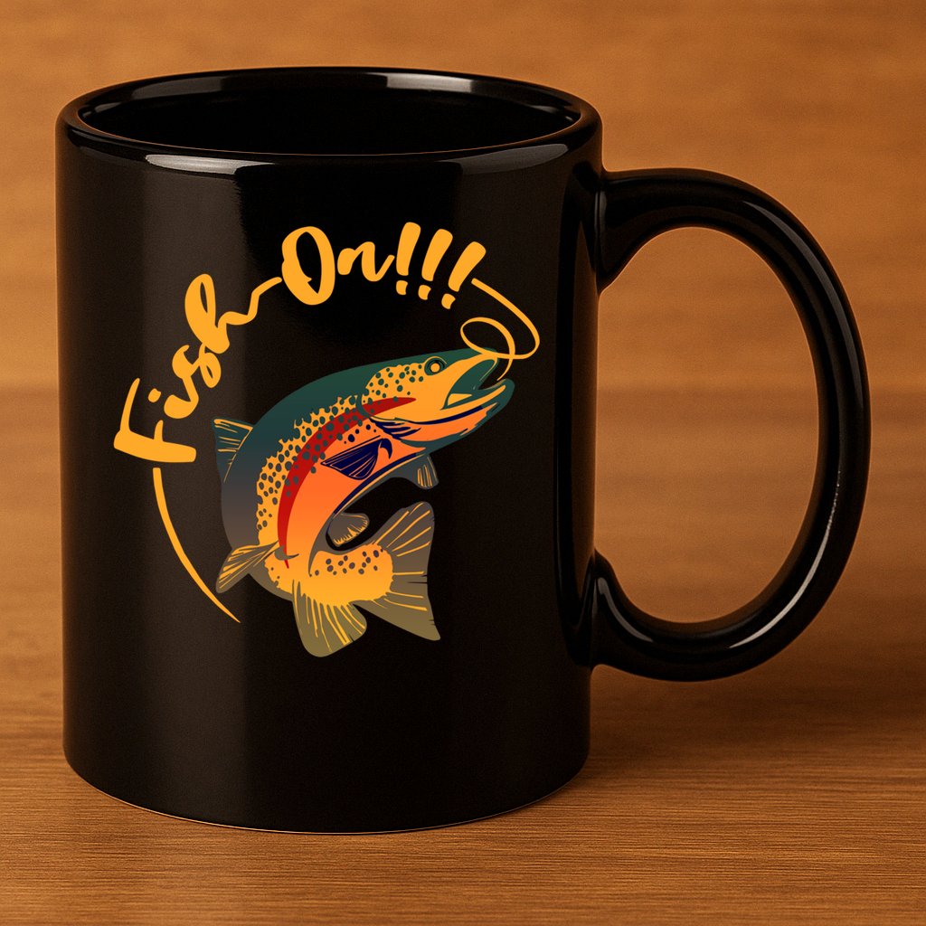 Fish On!!! Rainbow Trout Fishing Funny Gift 11oz C Handle Ceramic Mug