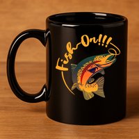 Fish On!!! Rainbow Trout Fishing Funny Gift 11oz C Handle Ceramic Mug