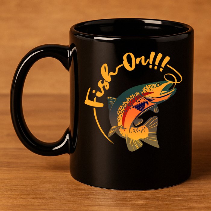 Fish On!!! Rainbow Trout Fishing Funny Gift 11oz C Handle Ceramic Mug