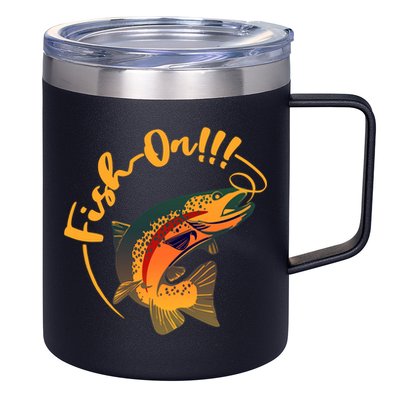 Fish On!!! Rainbow Trout Fishing Funny Gift 12oz Stainless Steel Coffee Mug
