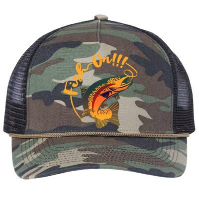 Fish On!!! Rainbow Trout Fishing Funny Gift Retro Rope Trucker Hat Cap