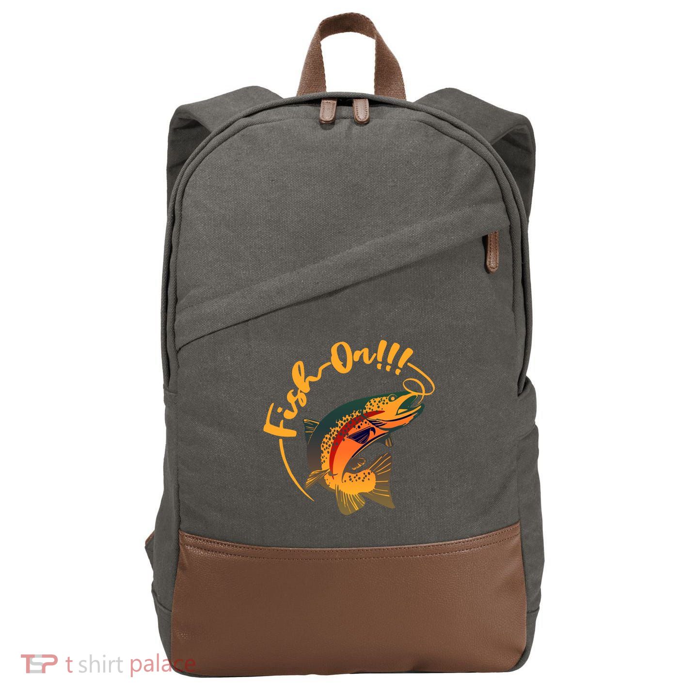 Fish On!!! Rainbow Trout Fishing Funny Gift Cotton Canvas Backpack
