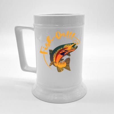 Fish On!!! Rainbow Trout Fishing Funny Gift Beer Stein