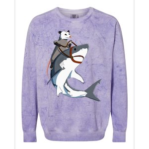 Funny Opossum Riding Shark Colorblast Crewneck Sweatshirt