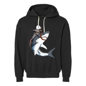 Funny Opossum Riding Shark Garment-Dyed Fleece Hoodie