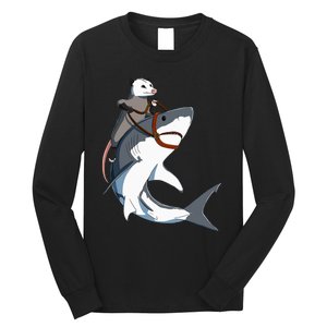 Funny Opossum Riding Shark Long Sleeve Shirt